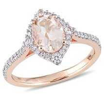 1.30 Ctw Morganite &amp; Real Moissanite 14K Rose Gold Over Vintage Engagement Ring - $38.05