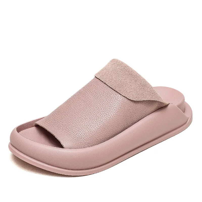 Women Slippers Summer Slingback Shoes Open Toe Genuine Leather Slip-On Solid Col - £73.49 GBP