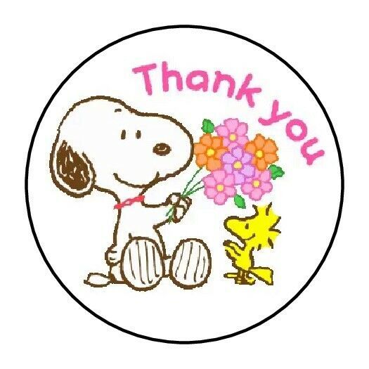 30 Thank You Snoopy Envelope Seals Labels Stickers 1.5" Round woodstock