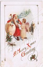 Holiday Postcard Embossed Christmas Santa Angel  - £1.12 GBP
