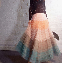 Multi Color Tiered Tulle Maxi Skirt Women Custom Plus Size Long Tulle Skirt image 2