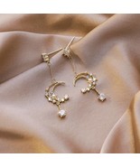 Moon and Star Earring, Night Sky Drop Earrings, Celestial Pearl Earrings... - £11.79 GBP
