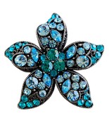 Vintage Rhinestone Brooch Turquoise Pale Blue Flower Pin or Pendant 2 Inch - $340.49 MXN