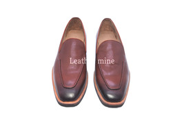 Handmade Leather Red Patina Loafers Men&#39;s Shoes, Genuine Leather Custom Shoes - £129.08 GBP