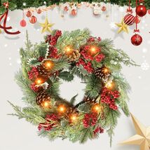 Botanic Dream Christmas Wreath 20in Pine Cones Red Berries Evergreen - $23.36