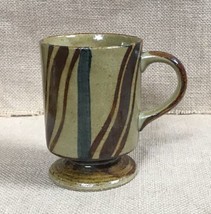 Vintage Japan Art Pottery Rustic Geometric Lines Pedestal Coffee Mug Cup... - £7.78 GBP