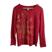 Southern Lady Women’s Red Long Sleeve Top Gold Floral Design Long Sleeve... - £8.35 GBP