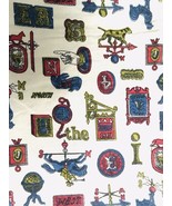 Vintage Fabric Remnant Americana Colonial Rooster Dog Horse 1y Semiquinc... - €15,69 EUR