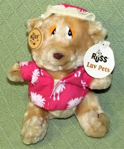 8" Vintage Russ Luv Pets Teddy Bear Life's A Beach Pink Hawaiian Shirt Hang Tag - $13.50
