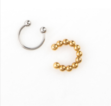 Plunder Earrings Justyn PE725 Set of 2 gold ball &amp; silver ear cuffs. Stainless - £7.85 GBP