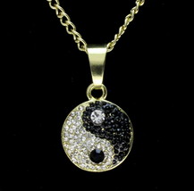 Mini Icy Ying Yang CZ Pendant 14k Gold Plated 24&quot; Rope Chain Hip Hop Necklace - £7.40 GBP