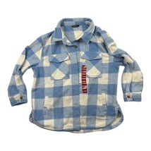 Members Mark Womens Relaxed Button Front Plaid Shacket Baby Blue White X... - $19.79