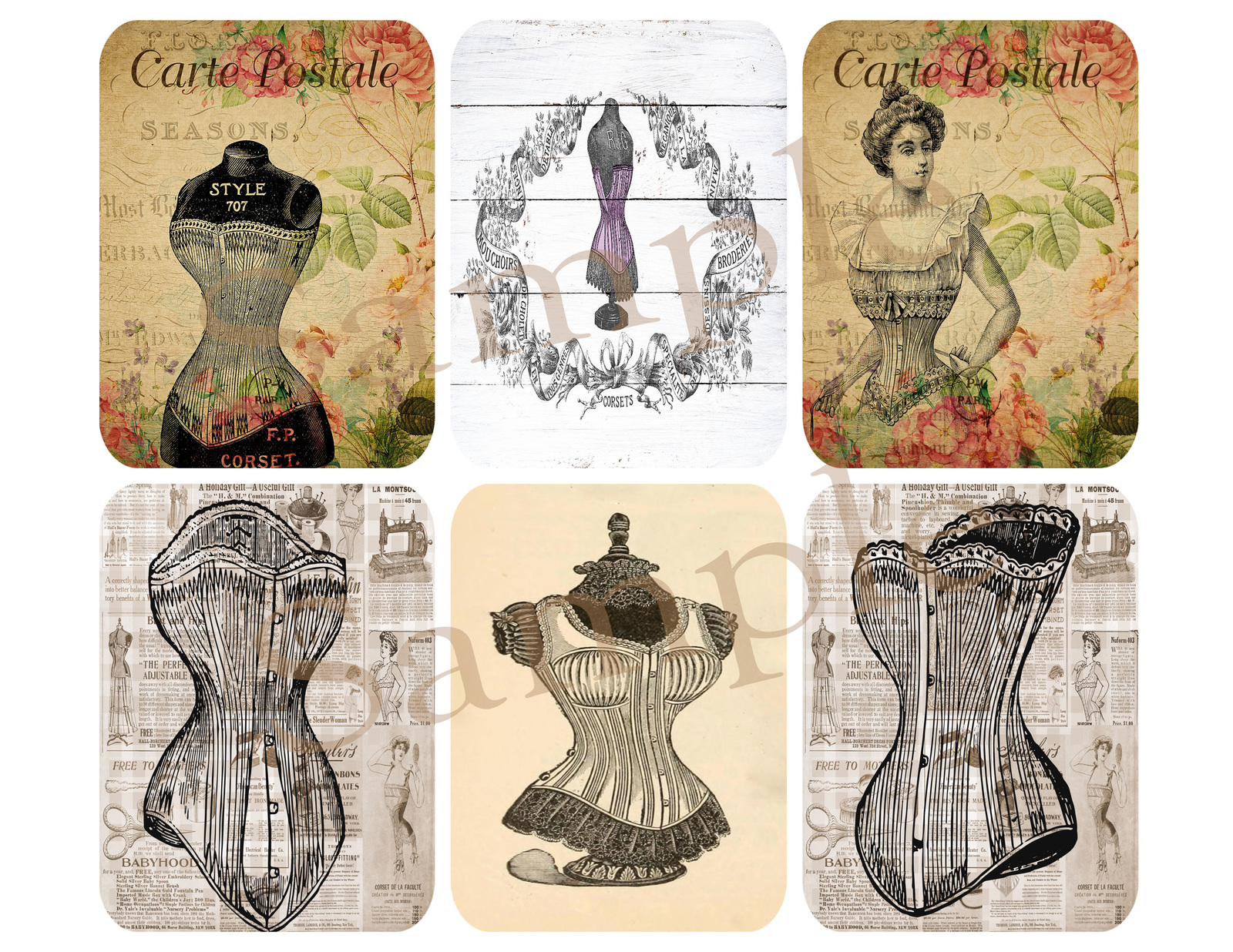 Printable Journal Cards Corsets Fashion Junk Journal Rosa's Digital Art ...