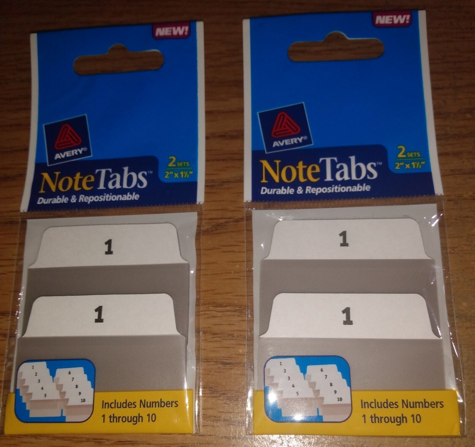 2 Packages of 2 Sets Avery Notetabs 2&quot; Note Tabs Taupe Numbers 1-10 #16301 - $2.50