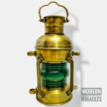 15&quot; Antique Oil Ship Lantern Nautical Brass Green Port Lantern LAMP Mari... - £70.72 GBP