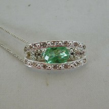 Avon Silver Tone Green Teal Clear Crystal Necklace Pendant Envy Me Original Box - £7.66 GBP