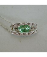 Avon Silver Tone Green Teal Clear Crystal Necklace Pendant Envy Me Origi... - £7.65 GBP