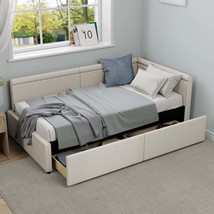 Modern Beige Twin L-Shape Corner Daybed w/ 2 Storage Drawers - $5,945.96 MXN
