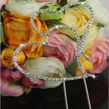 Large Double Heart Rhinestone Wedding Cake Topper 3-1/2&quot; X 3-1/2&quot; USA Se... - $6.99
