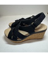 Clarks Womens 6.5 M Black Strappy Wedge Sandals PREOWNED XV2 - $39.19