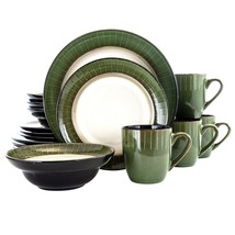 Elama Grand Jade 16 Pc Stoneware Hi Gloss Dinnerware Complete Set for 4 in Green - £76.52 GBP
