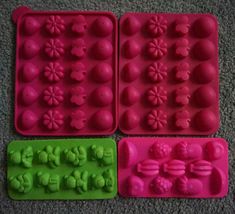 4 Decorative Flexible Pink &amp; Green Silicone Mold Pan Baking Cookie, Candy, Ice.. - £13.80 GBP