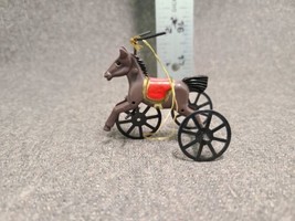 Vintage Tricycle Brown Horse Ornament Metal &amp; Plastic - $5.70