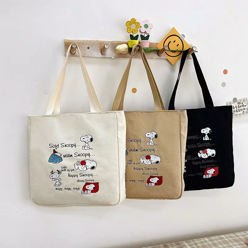 Kawaii Snoopy Tote Bag Canvas Bag Large Capacity Cartoon Female Fashion Portable - £13.24 GBP