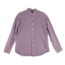 J CREW Men&#39;s L Red White Blue Plaid Check Long Sleeve Button Down Dress Shirt - £15.13 GBP