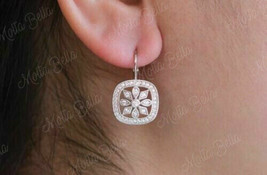 1Ct Round Diamond Halo Drop Dangle Leverback Earrings In 14k White Gold Finish - £72.07 GBP