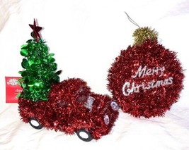 Merry Christmas Ornaments Set Of 2 Glittery Red Green Christmas - £15.01 GBP