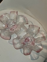 Vintage Mikasa Rosella Frosted Pink Glass Petal Shape Double Bowl 11&quot; - £16.44 GBP