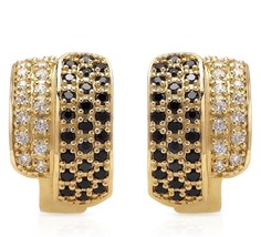 1.00Ct  White and Black Sapphire 14K Yellow Gold 0.6 in Huggie Earrings - £164.25 GBP