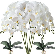 Fagushome 6 Pcs Artificial Phalaenopsis Flowers With 2 Bundles Leaves Artificial - £28.76 GBP