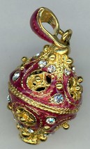 Russian Faux Pendant Reddish b/g w/golden circle designs, band and crystals - $32.60