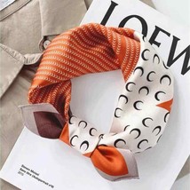 Women&#39;s Fashion Satin Printing Orange Moon Silky Scarf - £19.19 GBP