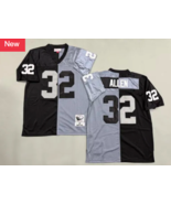 Oakland Raiders 32 Marcus Allen Football Js Black+white Retro Men&#39;s Stit... - $1,201.53 MXN