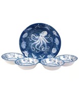 5-Piece Starfish Sea Shells Octopus Beach Dinner Bowl Set in Blue and White - $176.63 CAD