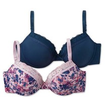 Jaclyn Smith Underwire Balconette Bras 2 Pack 34C Lilac Floral &amp; Poseido... - £14.91 GBP