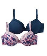 Jaclyn Smith Underwire Balconette Bras 2 Pack 34C Lilac Floral &amp; Poseido... - $20.31