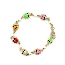 Vintage Sterling Silver Signed Han Colorful Enamel Ladybug Link Bracelet... - $44.55