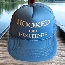 Vintage Trucker Hat Snap Back “Hooked On Fishing” Adult One Size Light Blue - £11.08 GBP
