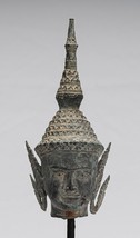 Buddha - Antik Thai Stil Bronze Rattanakosin Buddha Kopf Statue - 32cm/33cm - £351.21 GBP