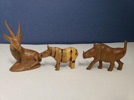 VTG Small Hand Carved Wooden Solid Wood Warthog Zebra Antelope Animal Lo... - $19.79