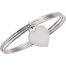 Sterling Silver Triple Bangle Heart Dangle 8-inch Bracelet - £205.88 GBP