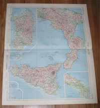 1956 Vintage Map Of Southern Italy Sicily Sardinia Calabria / Scale 1:1,000,000 - £24.35 GBP