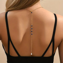 Elegant Geometric Crystal Back and Front Chain Necklace For Women Gold - £10.65 GBP