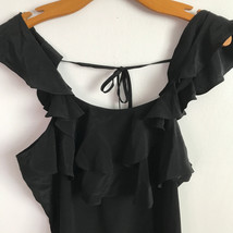 Club Monaco Silk Shirt L Ruffle Black Camisole Side Zip Scooped Blouse Pullover - £16.27 GBP