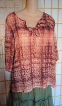 MUDD Peasant Baby Doll Hippie Shirt Top~L XL~Marroon Blouse~Tribal~Semi-... - $8.75