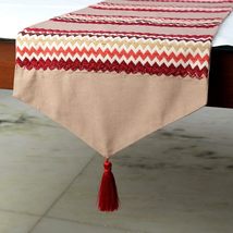 Chevron Bar - Red Linen &amp; Jacquard Silk Decorative Table Runner - £29.71 GBP+